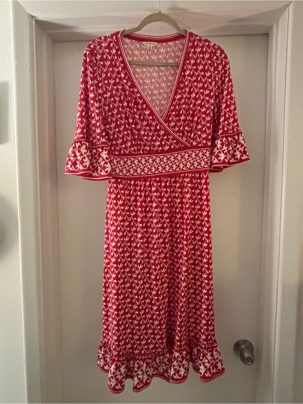 Max Studio Red and White Floral Wrap Midi Dress